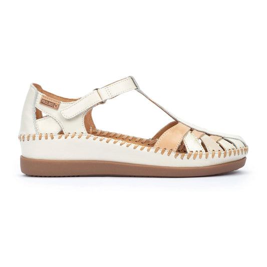 PIKOLINOS CADAQUES W8K-0705C1 CREAM LEATHER WEDGE SANDALS