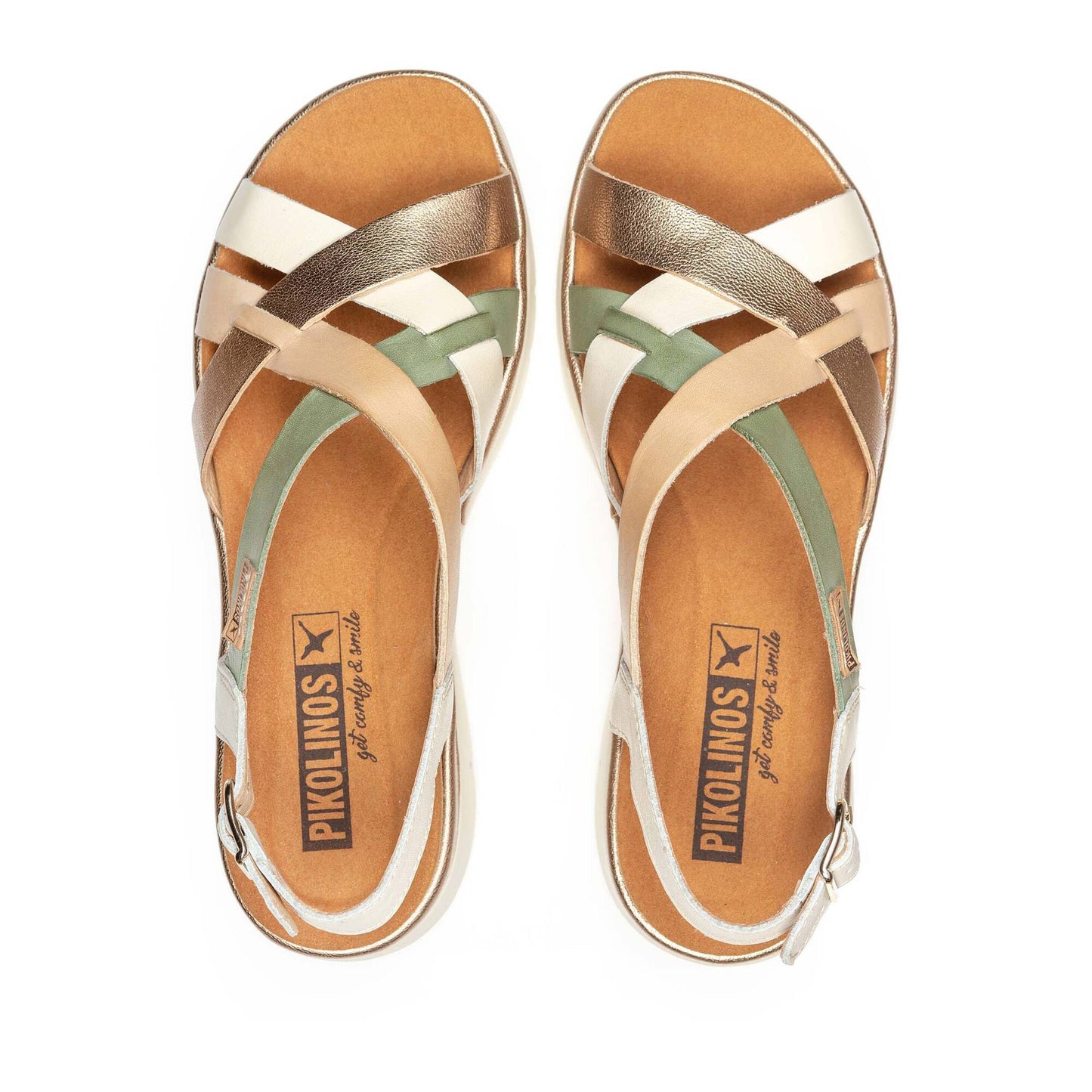 PIKOLINOS PALMA W4N-0650 CREAM, MINT & GOLD LEATHER SANDALS