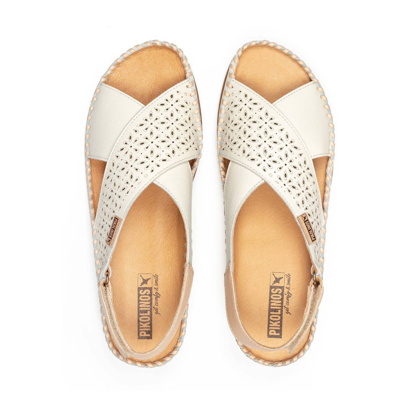 PIKOLINOS CADAQUES W8K-0848C1 CREAM CRISS CROSS LEATHER SANDALS