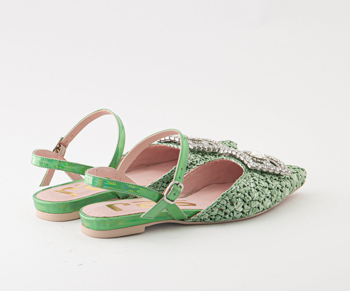 RAS SHOES SAMPLE - ICONICA 8001 GREEN RAFIA SANDAL
