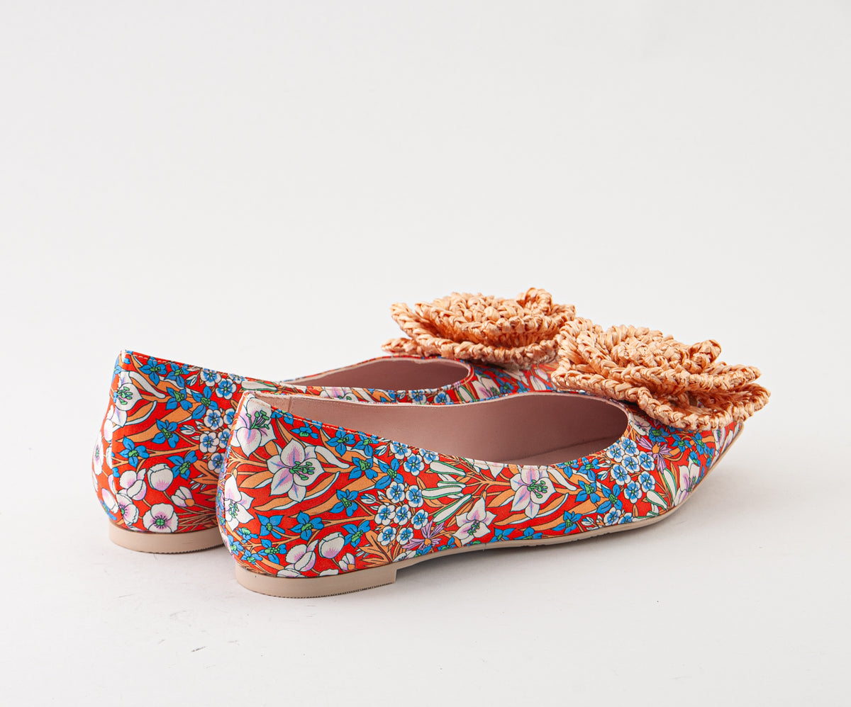 RAS SHOES SAMPLE - ICONICA 8005 FLORAL BALLERINA WITH RAFIA FLOWER