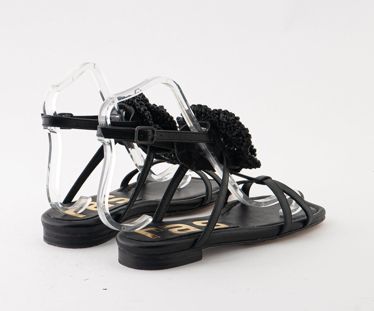 RAS SHOES SAMPLE - CIPRIANI 8072 BLACK RAFIA SANDALS