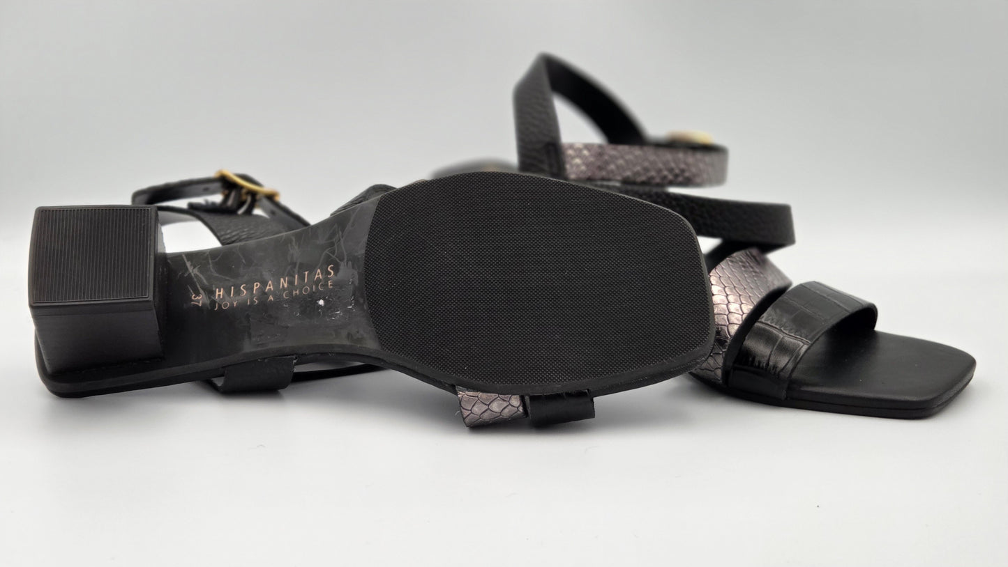 HISPANITAS CHV21130 BLACK & SILVER HEELED SANDAL