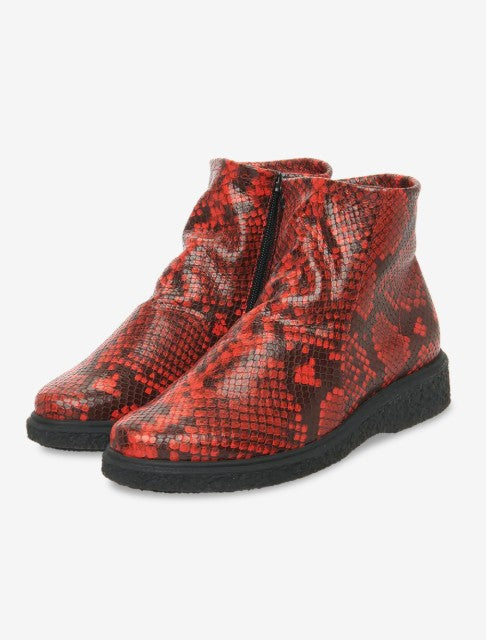 ARCHE SAMPLE - JOELOO RED SNAKE PRINT ANKLE BOOT