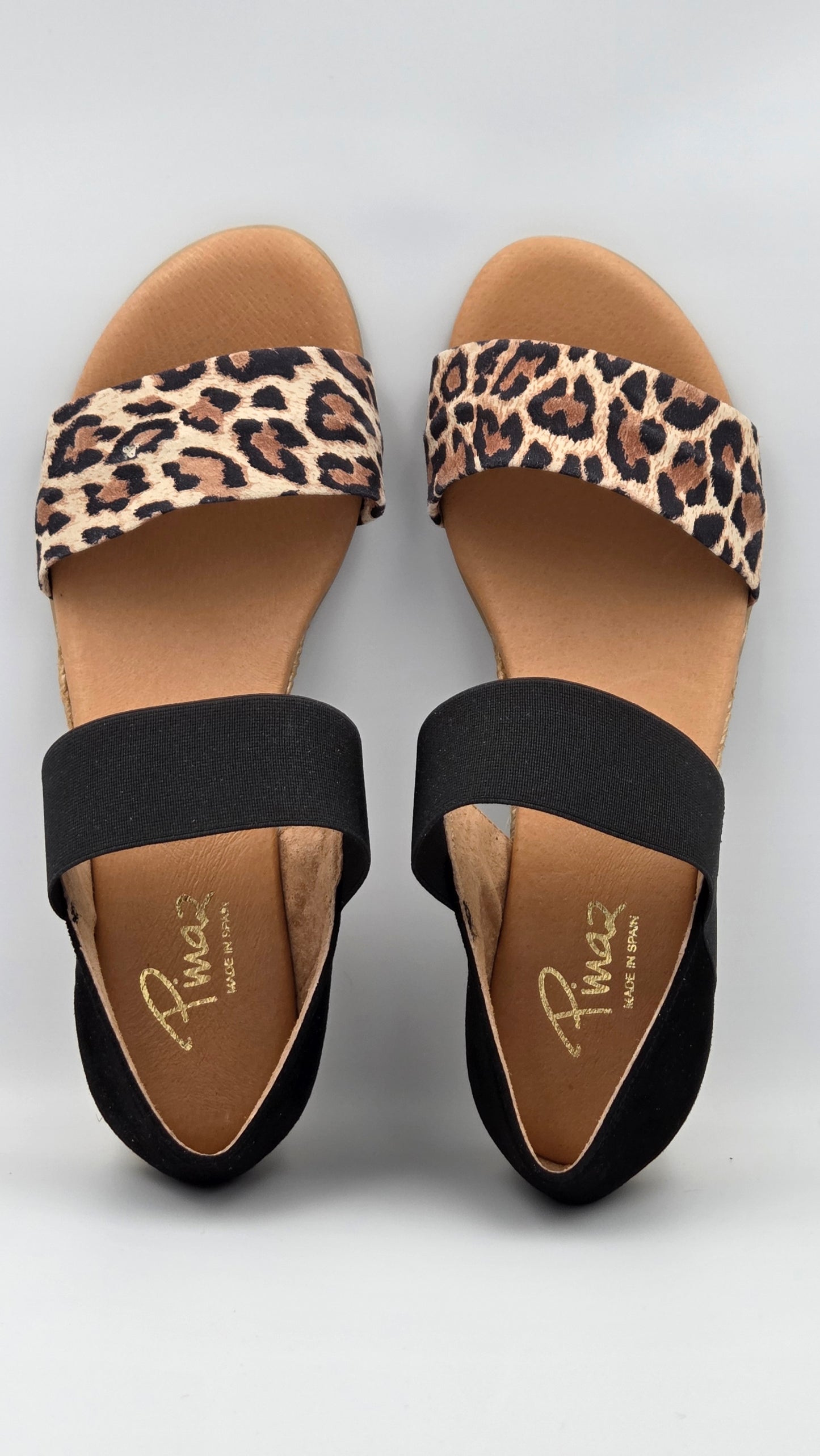 PINAZ 321 BLACK & LEOPARD NUBUCK SANDALS