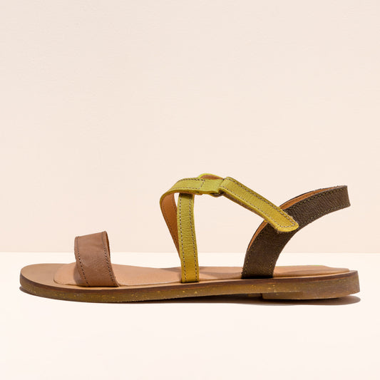 EL NATURALISTA TULIP N5196 KHAKI & LIME LEATHER SANDALS