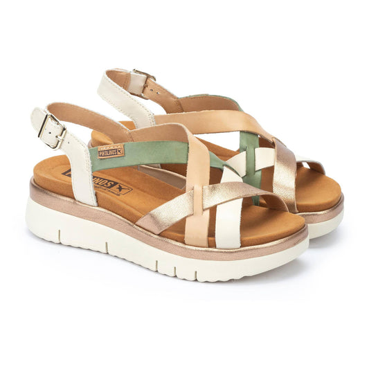 PIKOLINOS PALMA W4N-0650 CREAM, MINT & GOLD LEATHER SANDALS