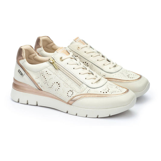 PIKOLINOS CANTABRIA W4R-6622C1 CREAM LEATHER LEATHER SNEAKERS WITH SIDE ZIPPER