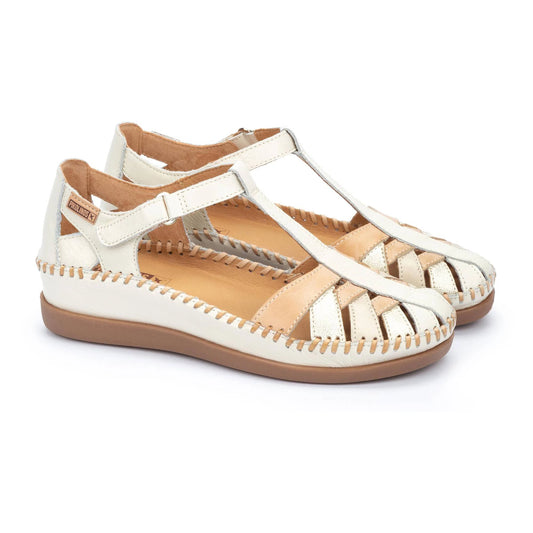 PIKOLINOS CADAQUES W8K-0705C1 CREAM LEATHER WEDGE SANDALS