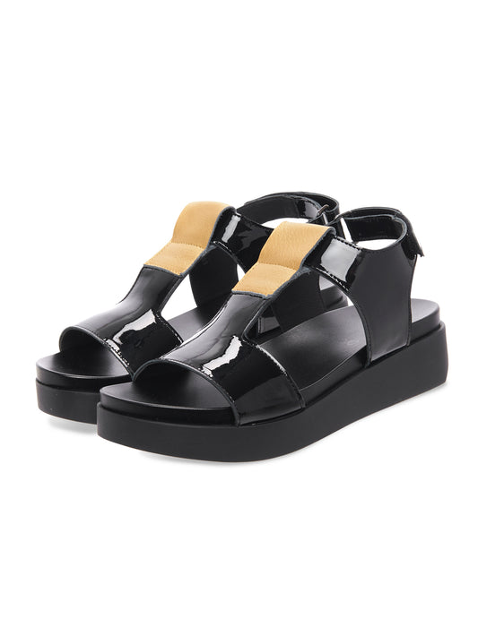 ARCHE SAMPLE - MYAHME BLACK & GOLD CHUNKY FLAT SANDAL