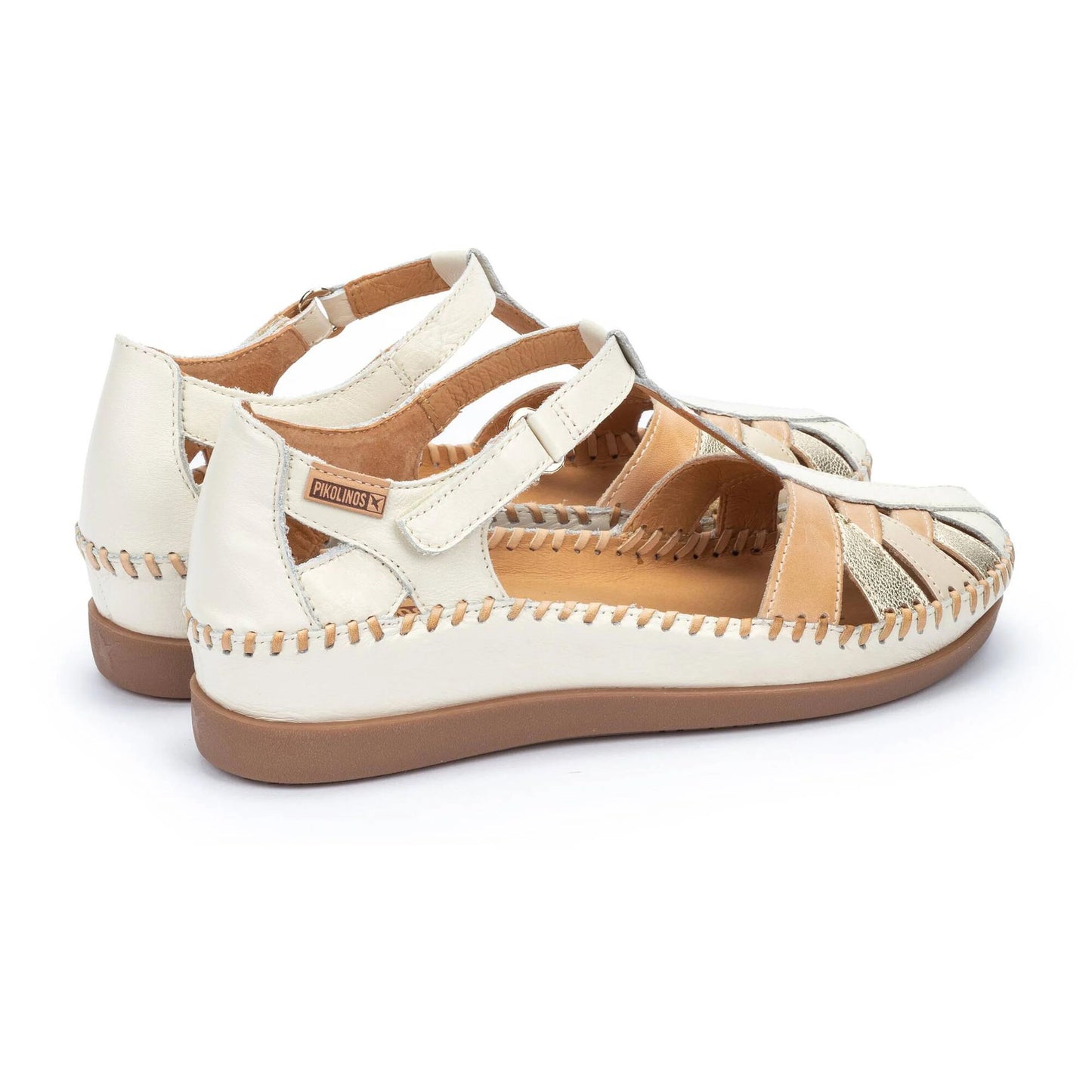 PIKOLINOS CADAQUES W8K-0705C1 CREAM LEATHER WEDGE SANDALS