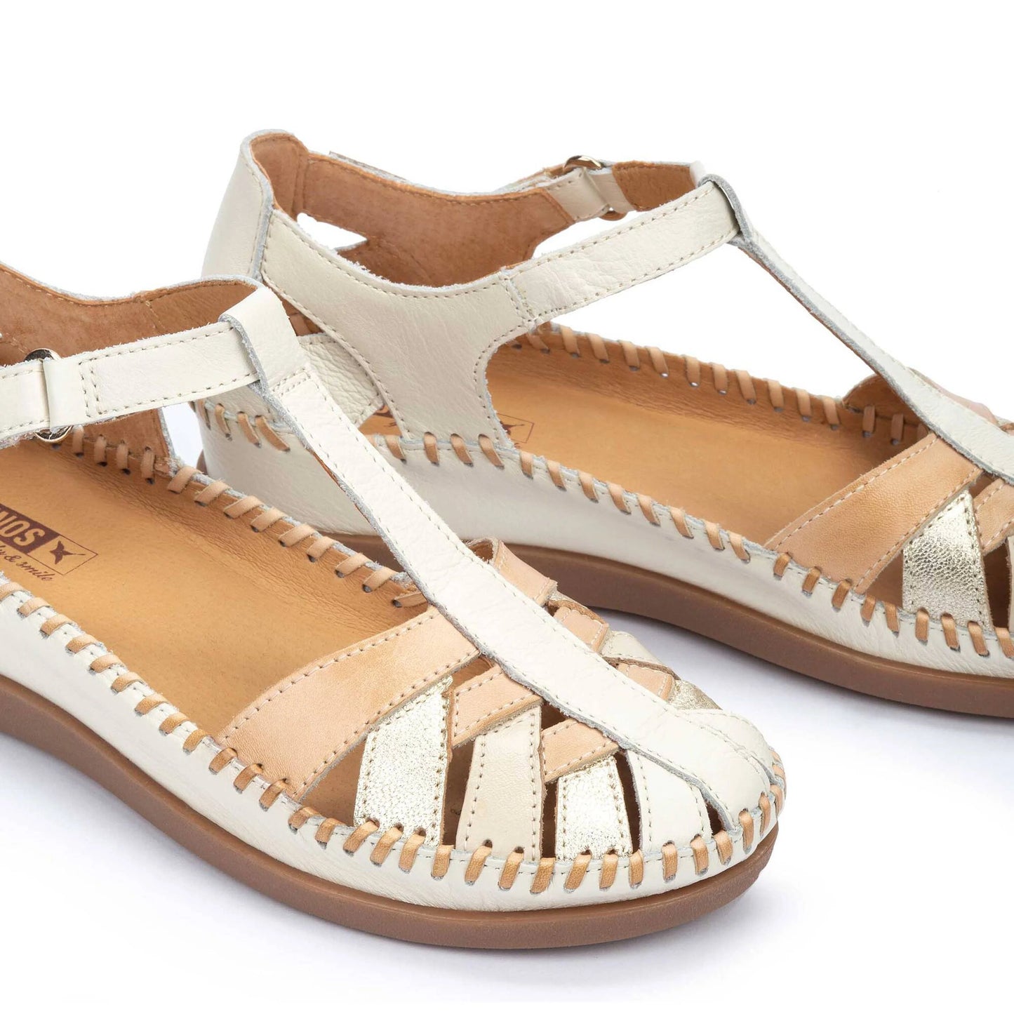 PIKOLINOS CADAQUES W8K-0705C1 CREAM LEATHER WEDGE SANDALS