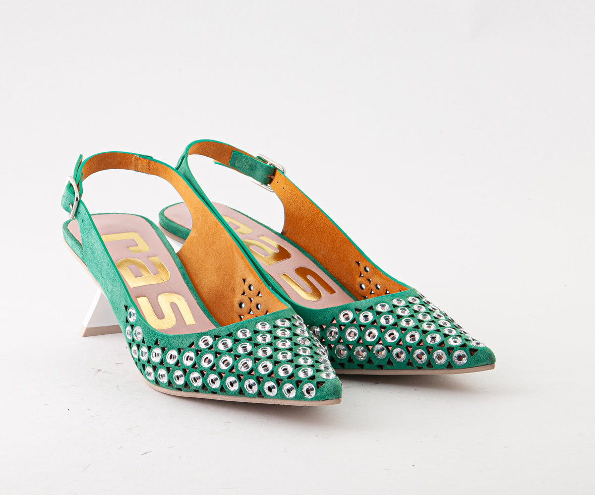 RAS SHOES SAMPLE - TULIP 8035 GREEN NUBUCK SLINGBACK