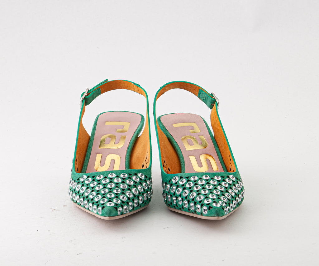 RAS SHOES SAMPLE - TULIP 8035 GREEN NUBUCK SLINGBACK