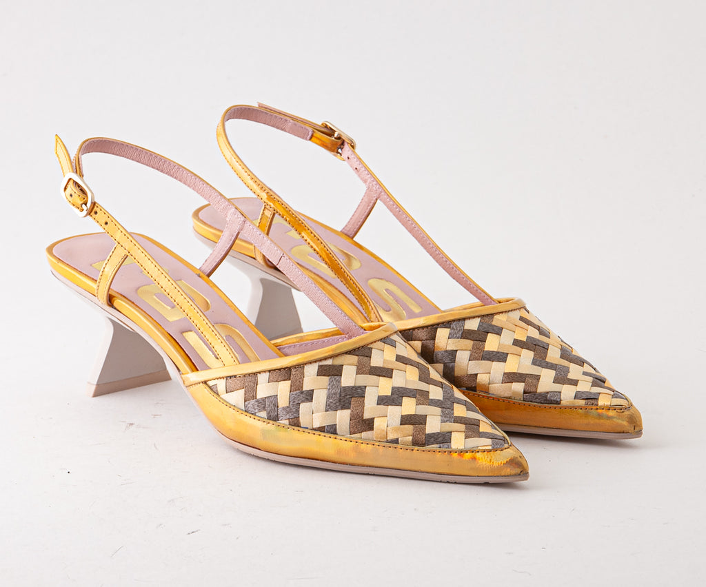 RAS SHOES SAMPLE - TULIP 8037 YELLOW AND TAN RAFIA SLINGBACK
