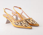 RAS SHOES SAMPLE - TULIP 8037 YELLOW AND TAN RAFIA SLINGBACK