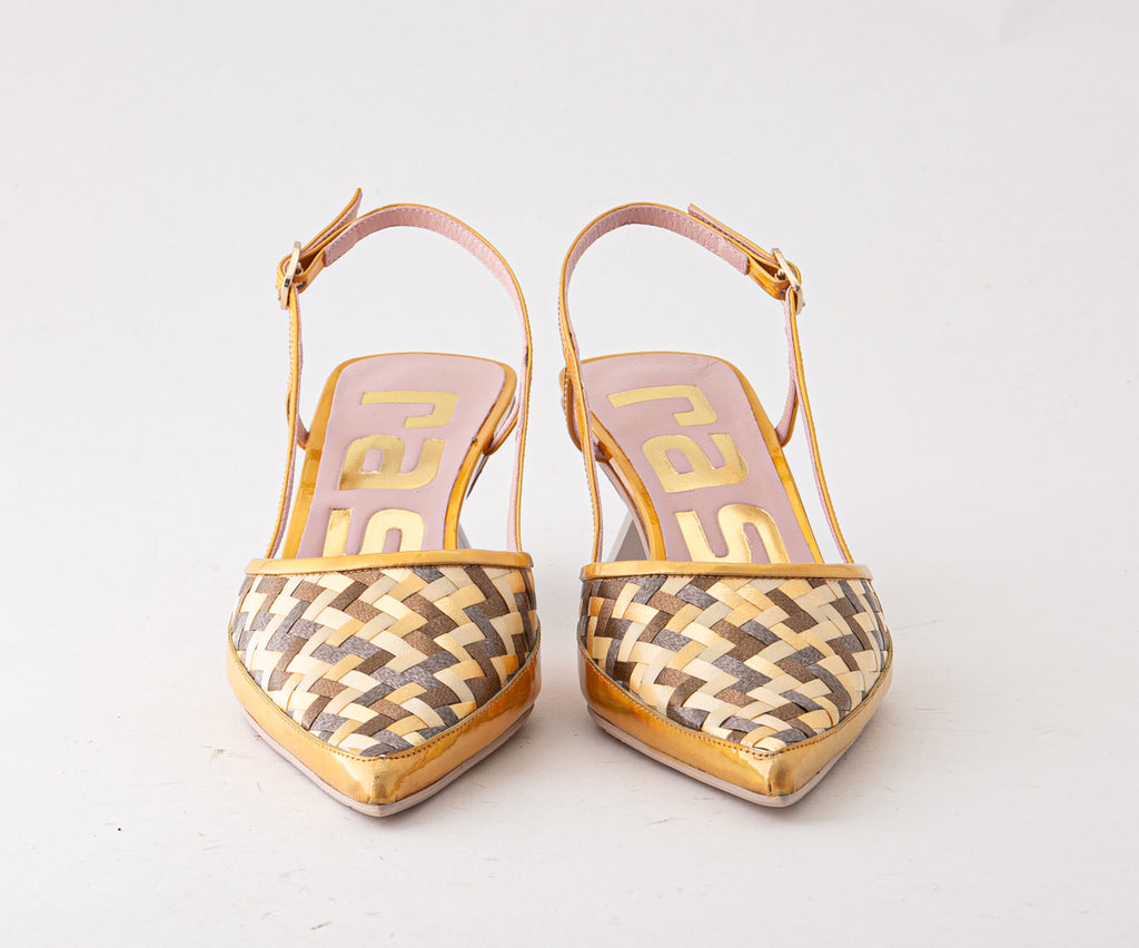 RAS SHOES SAMPLE - TULIP 8037 YELLOW AND TAN RAFIA SLINGBACK