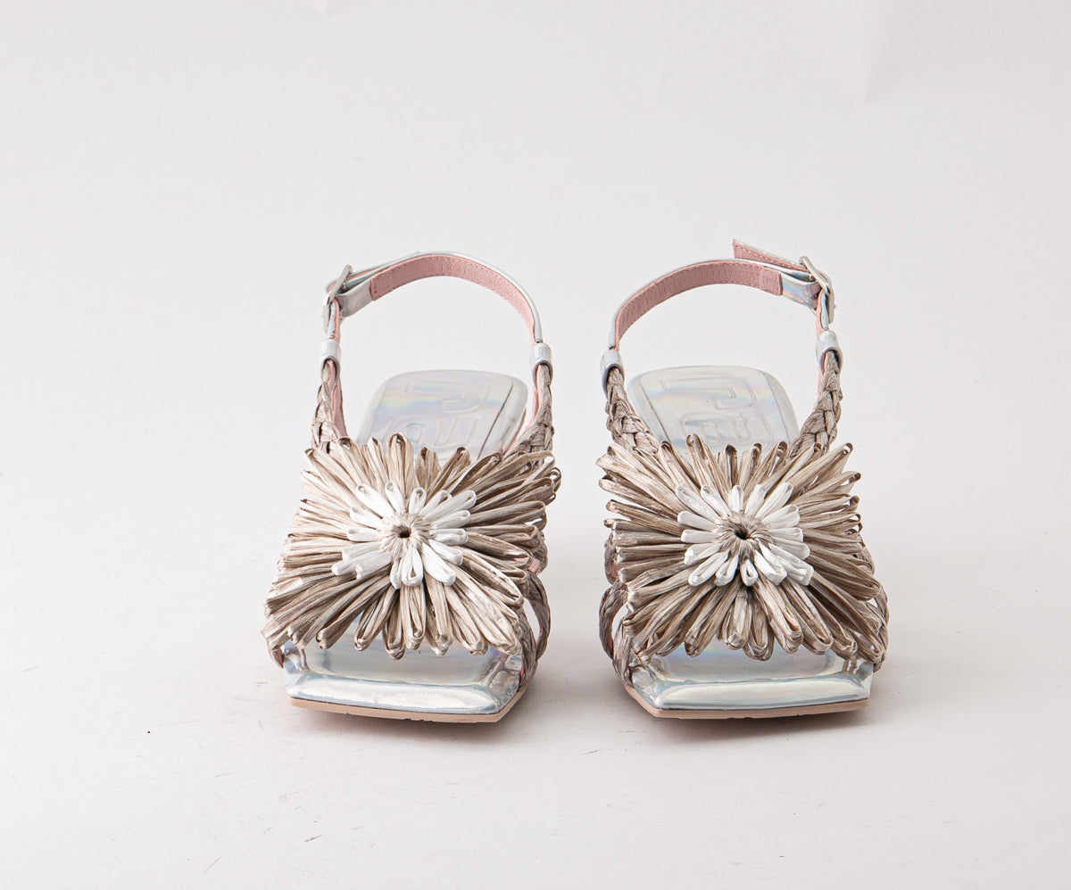 JASMINE 8152 SILVER & CREAM RAFIA SANDAL