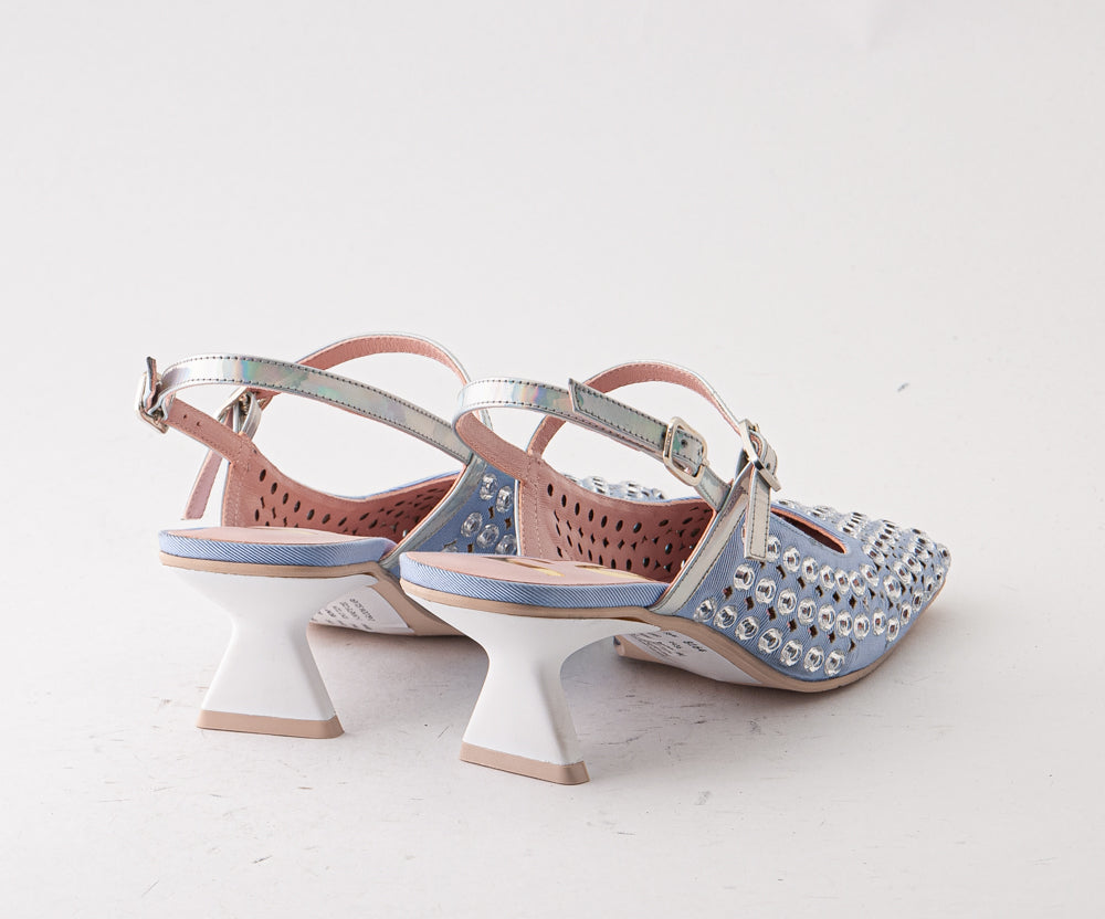 RAS SHOES SAMPLE - PEONY 8164 PALE BLUE TEXTILE HEEL