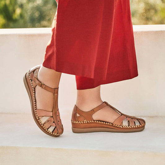 PIKOLINOS CADAQUES W8K-0705C1 TAN LEATHER WEDGE SANDAL