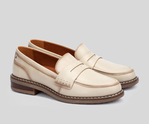 ALDAYA W8J-3541 CREAM FLAT LEATHER LOAFERS