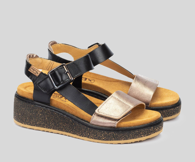 PIKOLINOS SAMPLE - ALZIRA W9D-1527 BLACK & BRONZE LEATHER WEDGE