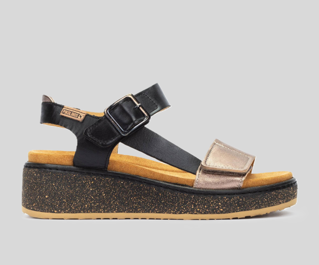 PIKOLINOS SAMPLE - ALZIRA W9D-1527 BLACK & BRONZE LEATHER WEDGE