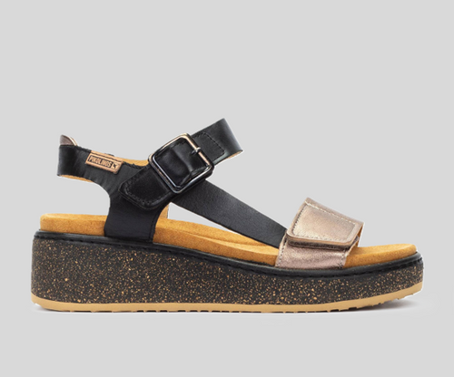 ALZIRA W9D-1527 BLACK & BRONZE LEATHER WEDGE