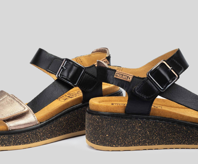 PIKOLINOS SAMPLE - ALZIRA W9D-1527 BLACK & BRONZE LEATHER WEDGE
