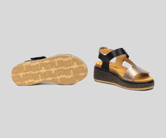 PIKOLINOS SAMPLE - ALZIRA W9D-1527 BLACK & BRONZE LEATHER WEDGE