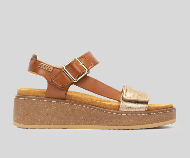 PIKOLINOS SAMPLE - ALZIRA W9D-1527 BROWN & BRONZE LEATHER WEDGE