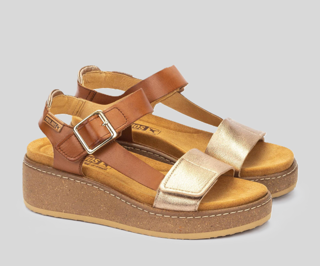 PIKOLINOS SAMPLE - ALZIRA W9D-1527 BROWN & BRONZE LEATHER WEDGE