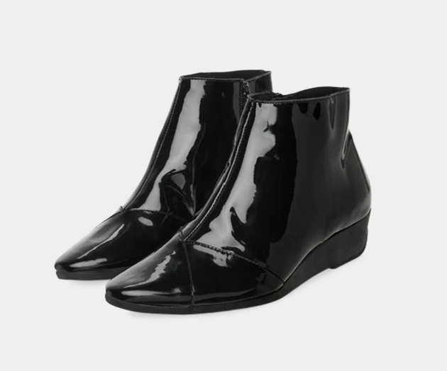 ANYSKA BLACK PATENT ANKLE BOOTS