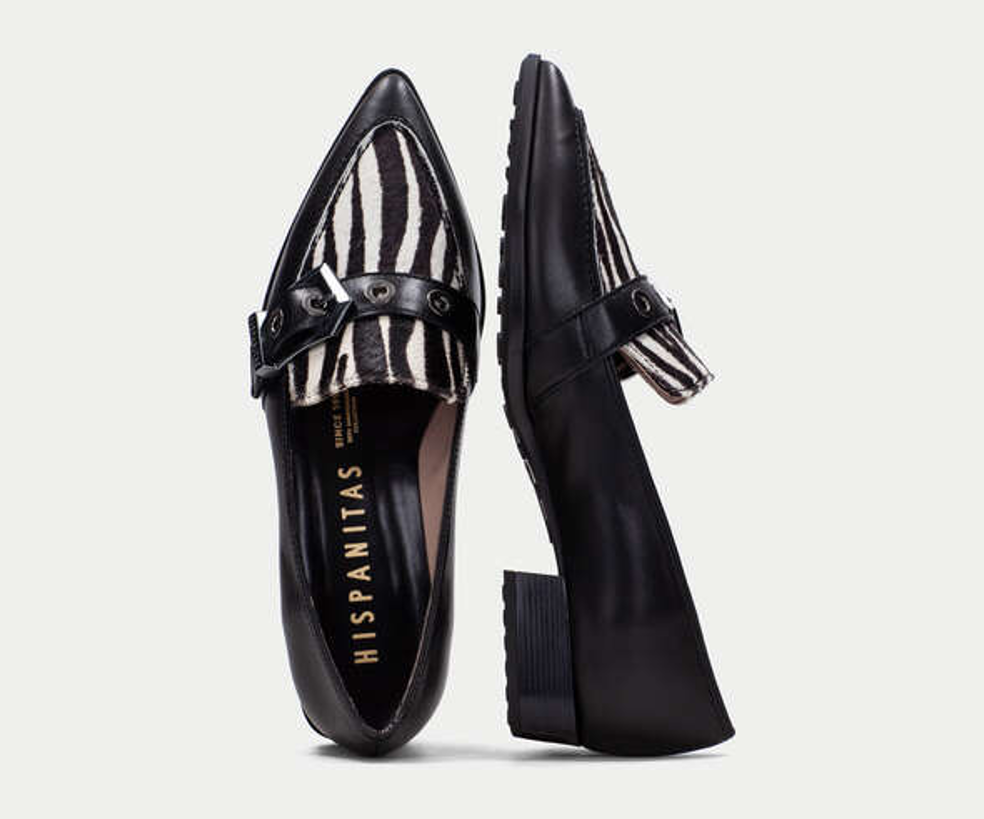 TURIN BHI254262 BLACK & ZEBRA PRINT FLAT LOAFER