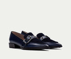 TURIN BHI254262 NAVY LEATHER & VELOUR FLAT LOAFER