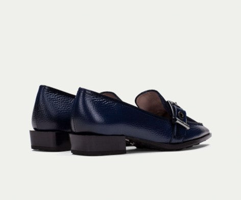 TURIN BHI254262 NAVY LEATHER & VELOUR FLAT LOAFER
