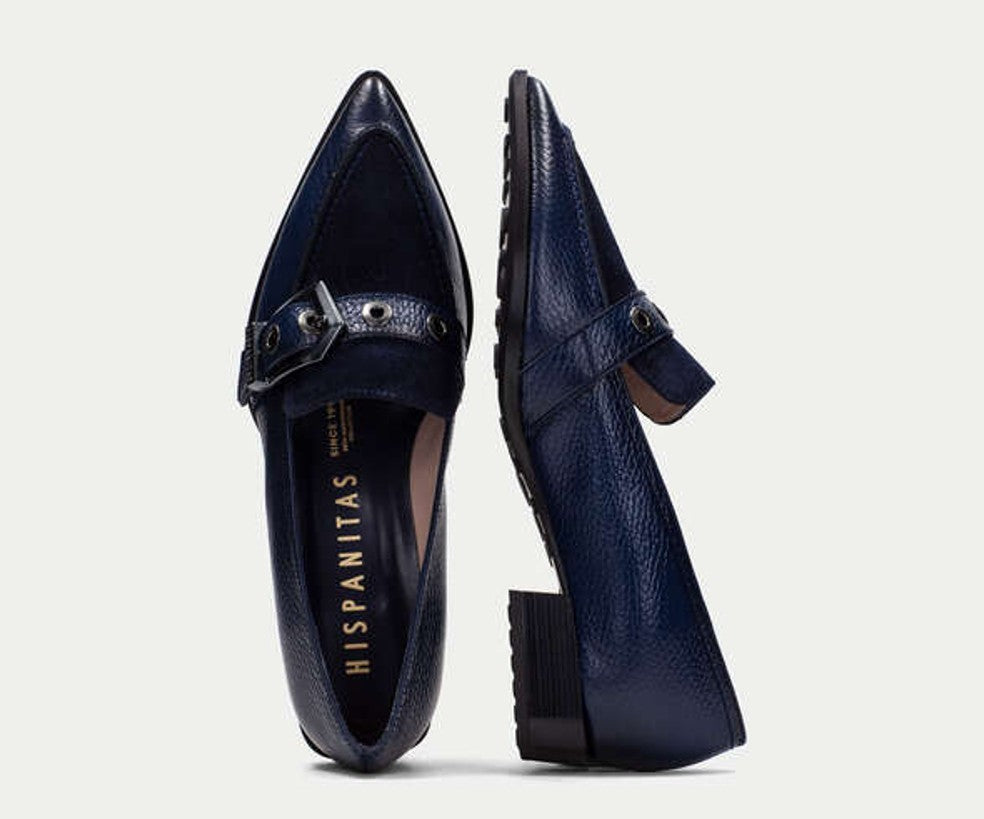 TURIN BHI254262 NAVY LEATHER & VELOUR FLAT LOAFER