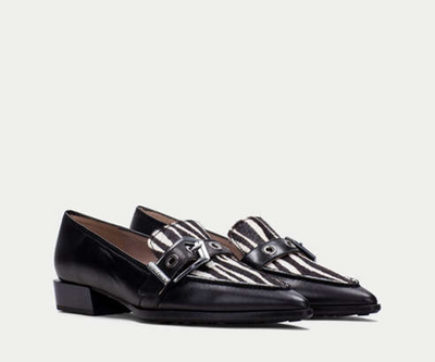 TURIN BHI254262 BLACK & ZEBRA PRINT FLAT LOAFER