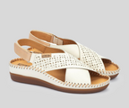 CADAQUES W8K-0848 CREAM CRISS CROSS LEATHER SANDALS