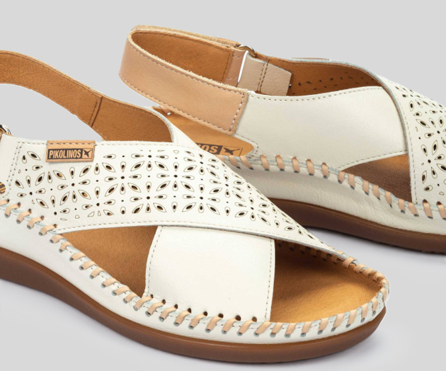 CADAQUES W8K-0848 CREAM CRISS CROSS LEATHER SANDALS
