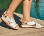 CADAQUES W8K-0848 CREAM CRISS CROSS LEATHER SANDALS