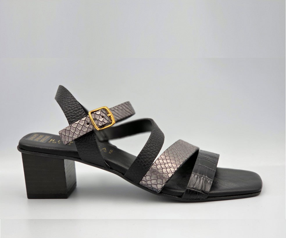 CHV21130 BLACK & SILVER HEELED SANDAL