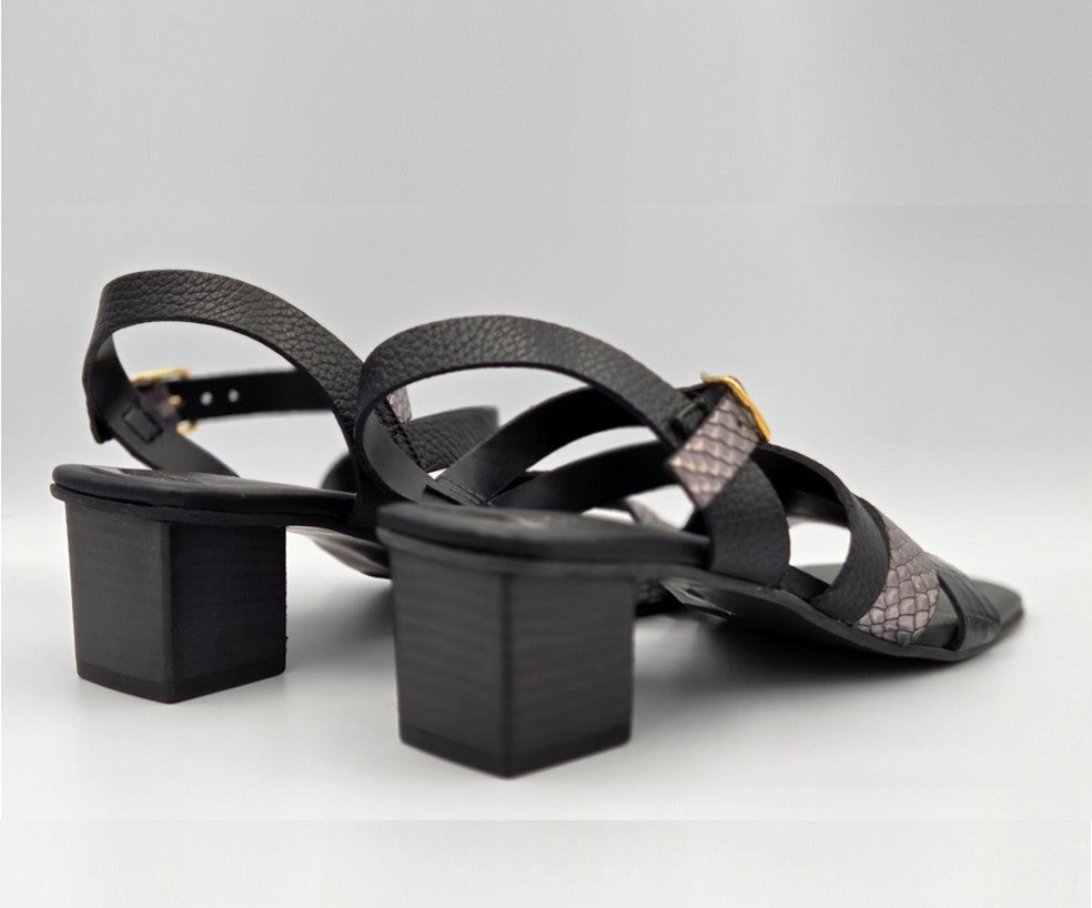 CHV21130 BLACK & SILVER HEELED SANDAL