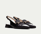 DALI CHIV253817 BLACK & WHITE FLAT LEATHER SLINGBACK