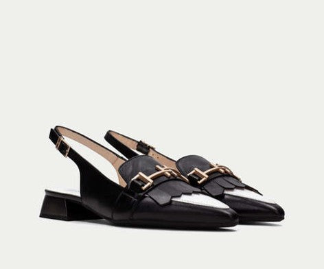 DALI CHIV253817 BLACK & WHITE FLAT LEATHER SLINGBACK