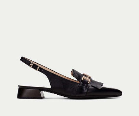 DALI CHIV253817 BLACK & WHITE FLAT LEATHER SLINGBACK