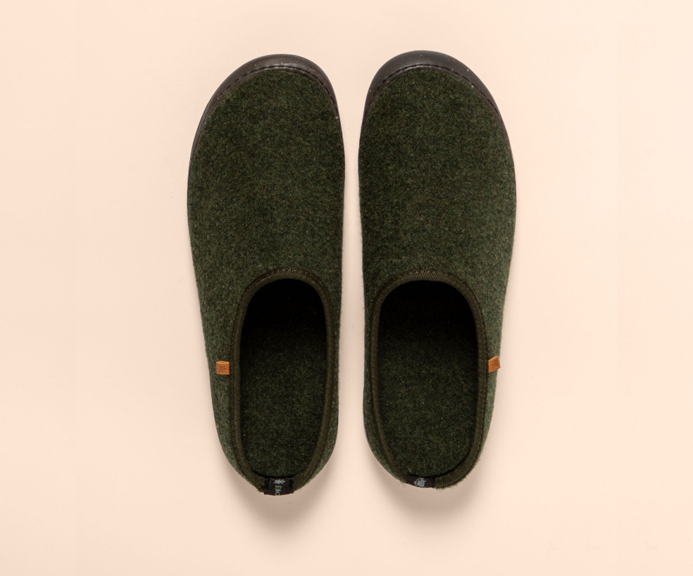 HOME NA66 FOREST GREEN WOOL SLIPPERS