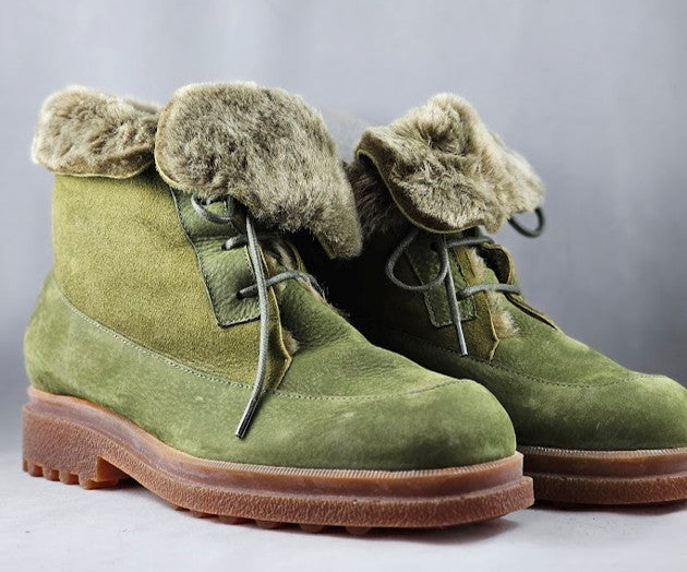 HONUIT KHAKI LEATHER AND WOOL TIE BOOT