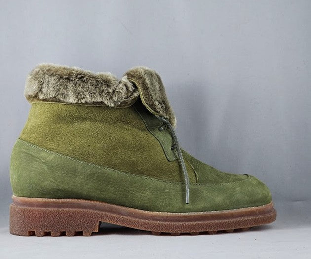 HONUIT KHAKI LEATHER AND WOOL TIE BOOT