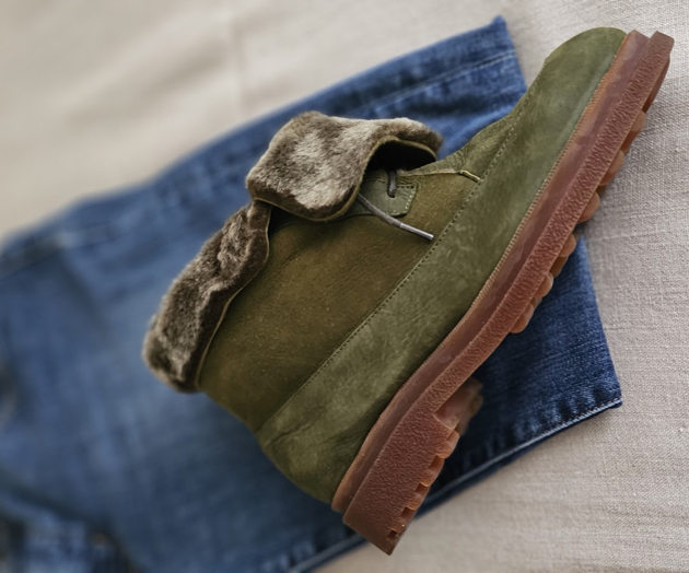 HONUIT KHAKI LEATHER AND WOOL TIE BOOT